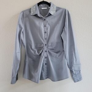 New York & Company Gray Shirt with Sequin Collar